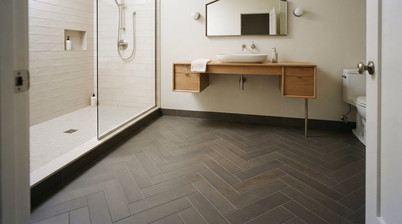 Completed Bathroom Flooring Project | San Bernardino Completed Bathroom Flooring Project in San Bernardino.