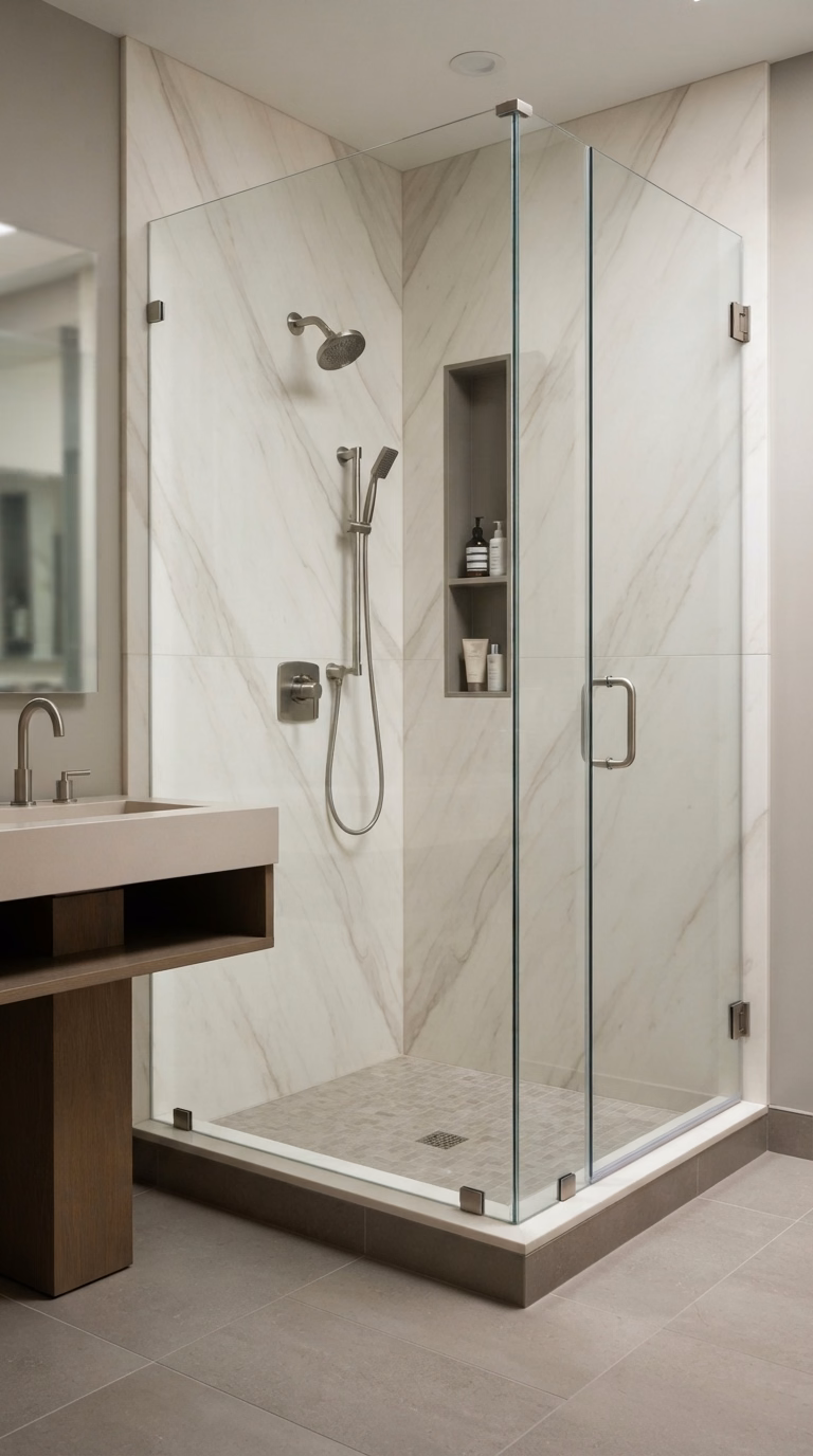 Marble Slab Walls | San Bernardino Shower Project Marble Slab Walls for a San Bernardino shower project.