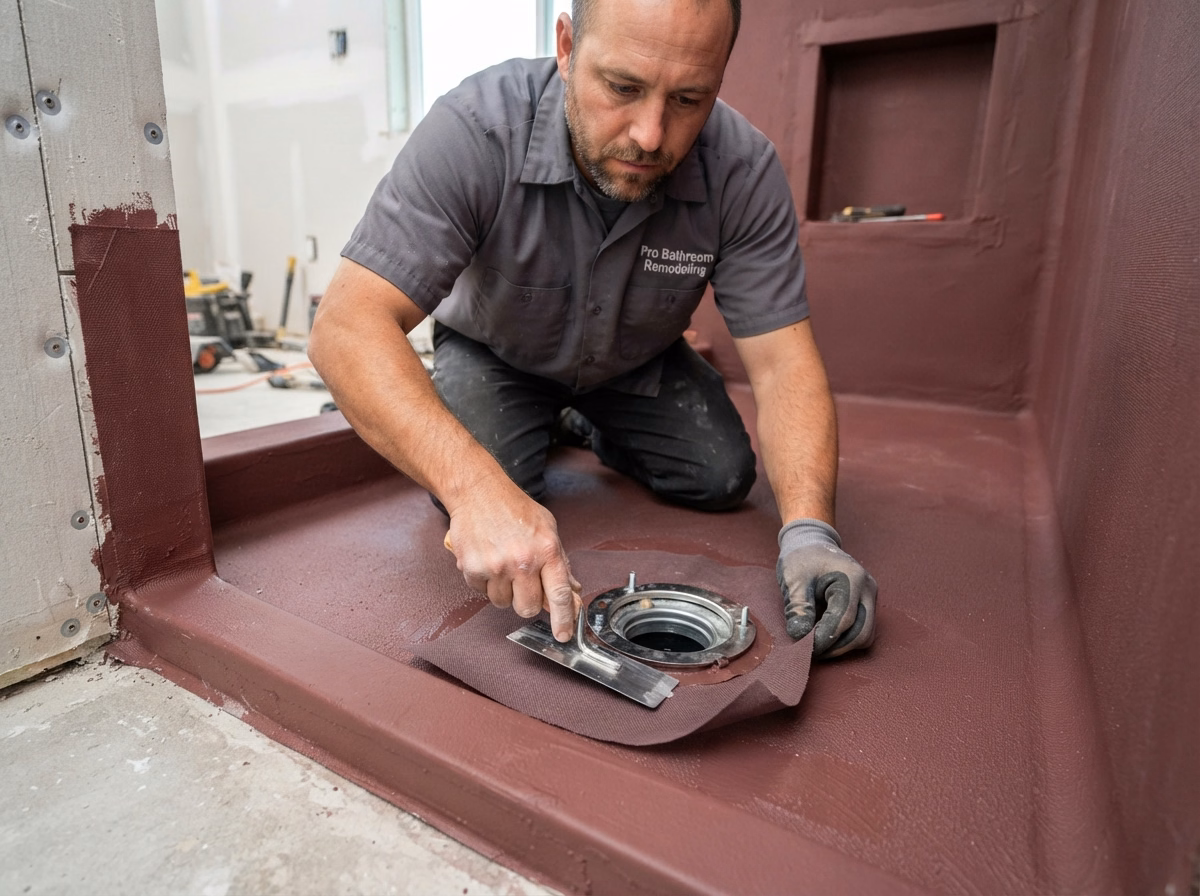 Waterproofing and Drainage Solutions | San Bernardino Shower Project Waterproofing and Drainage Solutions for a San Bernardino shower project.
