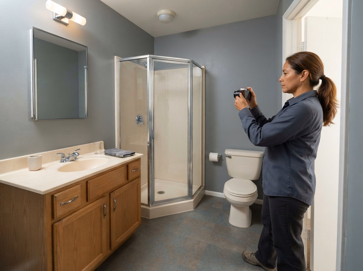 Measure Assess | San Bernardino Compact Bathroom Measure Assess for a San Bernardino compact bathroom.