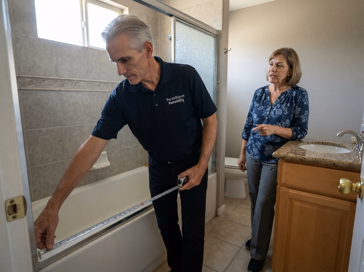 Consultation Measurement | San Bernardino Shower Conversion Consultation Measurement for a San Bernardino shower conversion.