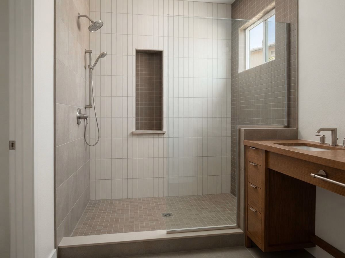 Hesperia Tile Surround | San Bernardino Shower Conversion Hesperia Tile Surround for a San Bernardino shower conversion.