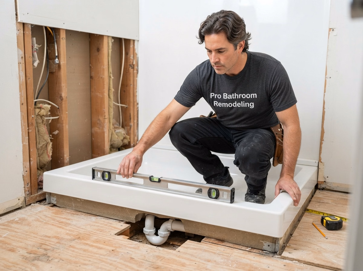 Plumbing Base Installation | San Bernardino Shower Conversion Plumbing Base Installation for a San Bernardino shower conversion.